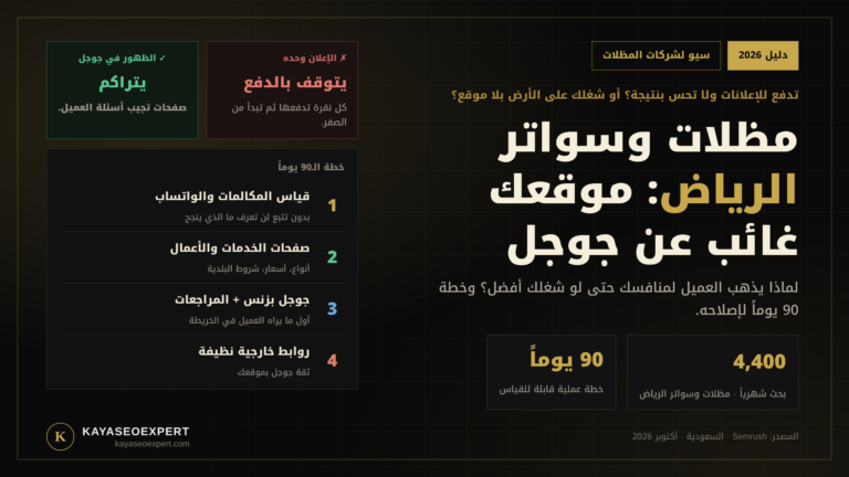 مظلات وسواتر الرياض: لماذا موقعك غائب عن جوجل وخطة 90 يوماً لإصلاحه